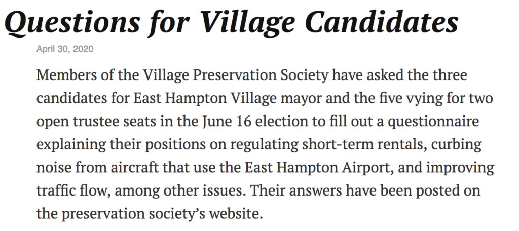 Questions for Village Candidates